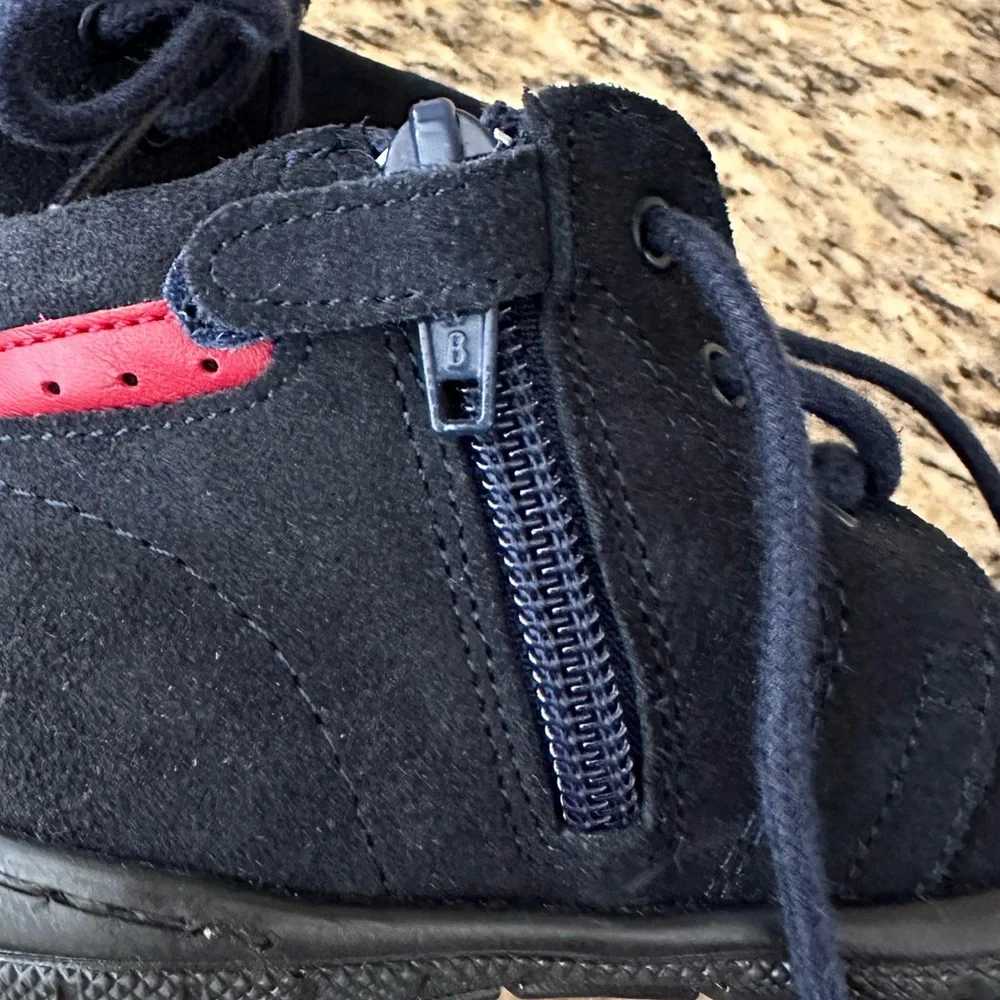 NEW Jacadi Dark Blue Suede Leather Kids Boots with Red Detail size 5.5 / 21